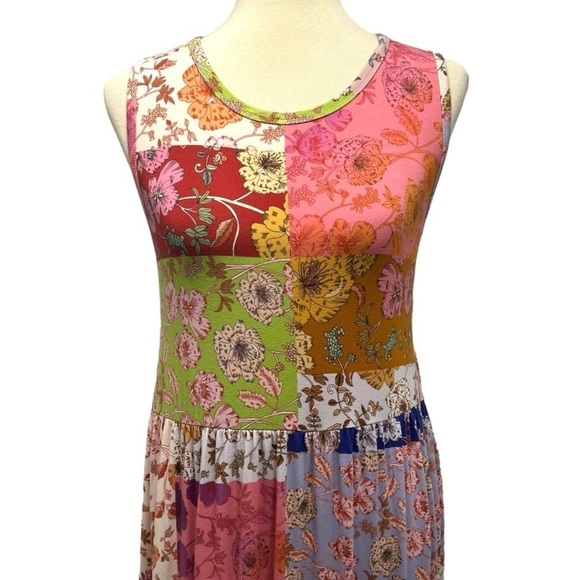 Johnny Was Cosmo Easy Fit Tea Length Patchwork Bamboo Midi Dress Women Large - Picture 7 of 16